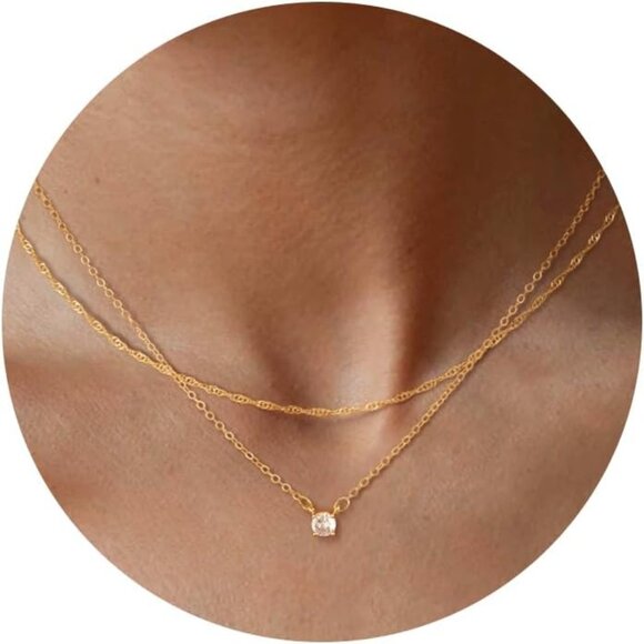 Gold Pendant for Women Diamond 14K Gold Plated Paperclip Choker Necklaces Open O - Picture 1 of 6